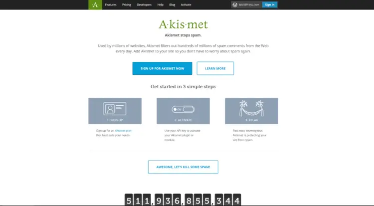 Screenshot of Akismet website Screenshot of Akismet website