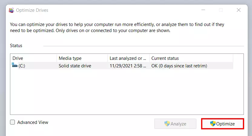 Image: Windows 11 menu “Optimize Drives”