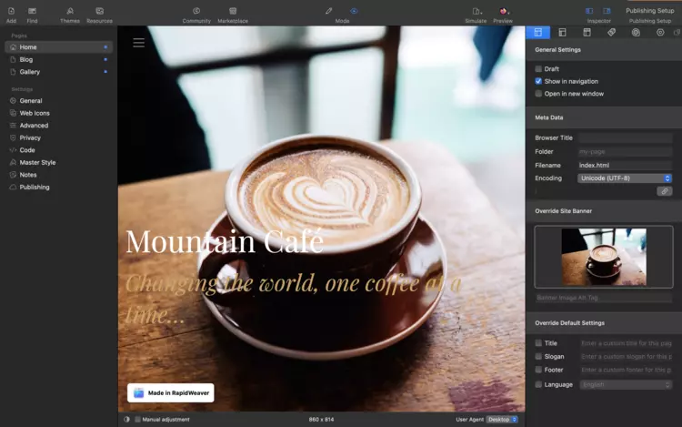 RapidWeaver user interface RapidWeaver user interface