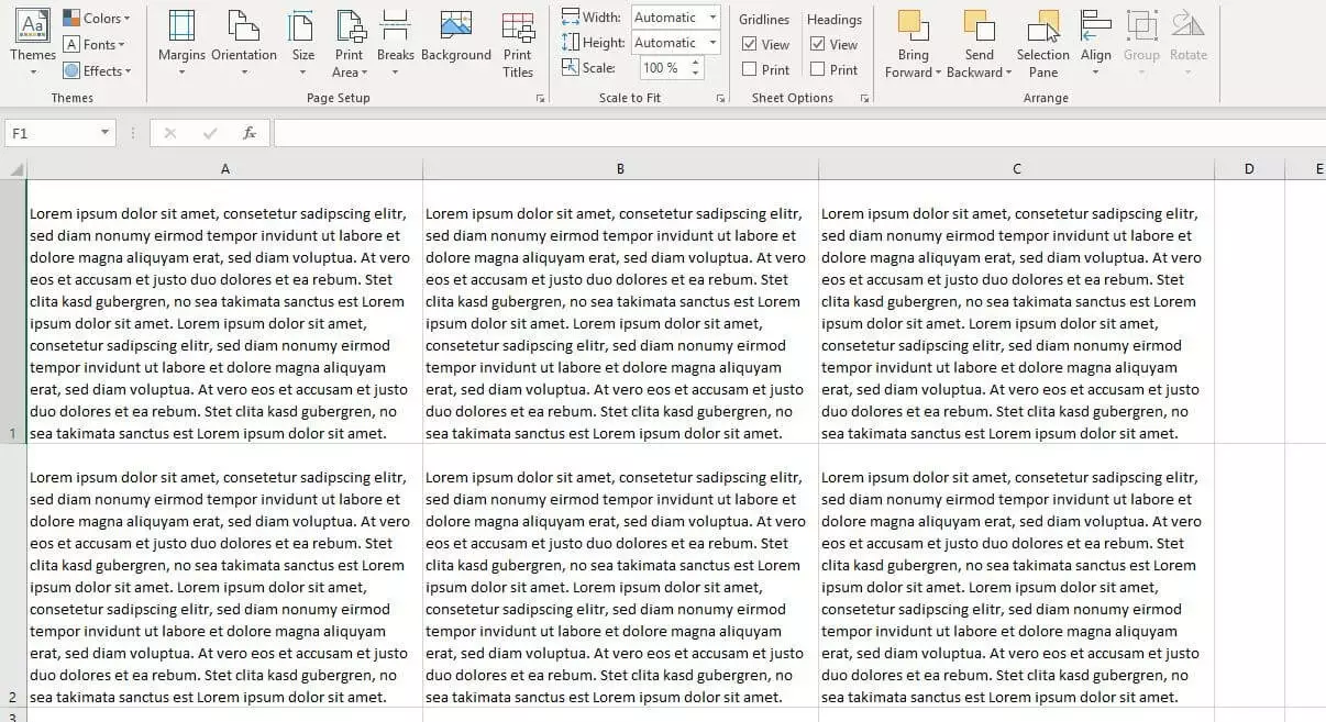 Image: Excel: Example of text wrap in cells