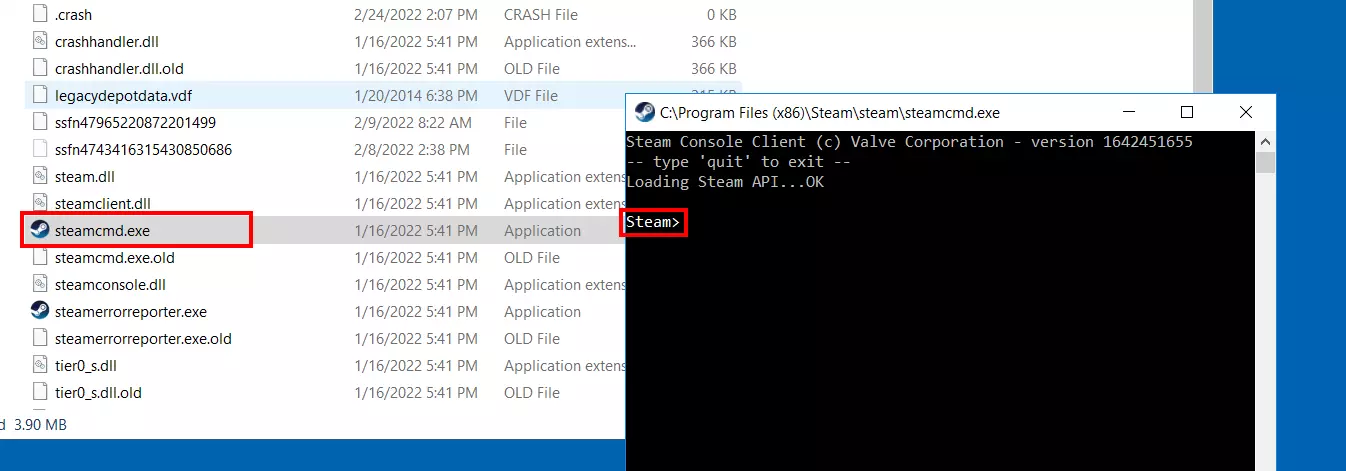 Image: SteamCMD input “Steam>”