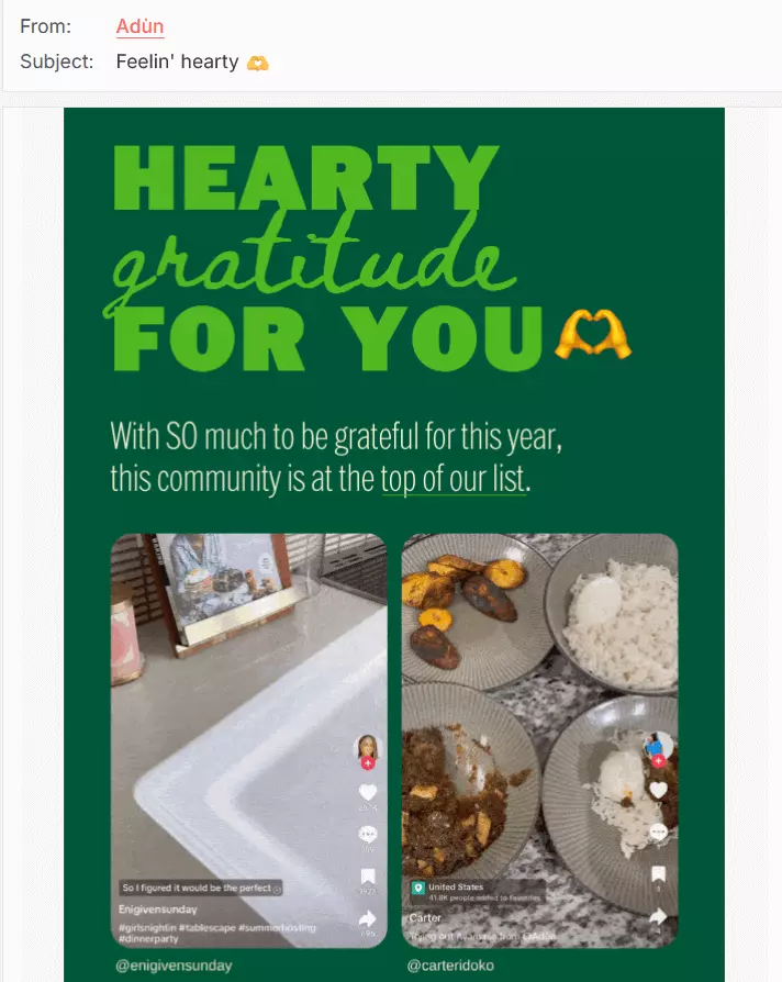 Image: Example of a newsletter with customer comments from Adùn