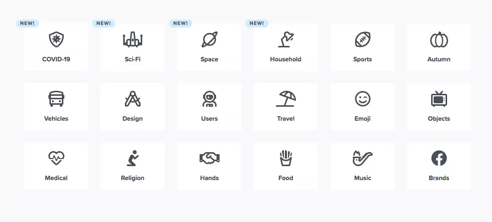 Image: Excerpt from “Font Awesome” website showing icon categories
