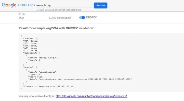 SOA record check with Google Public DNS SOA record check with Google Public DNS