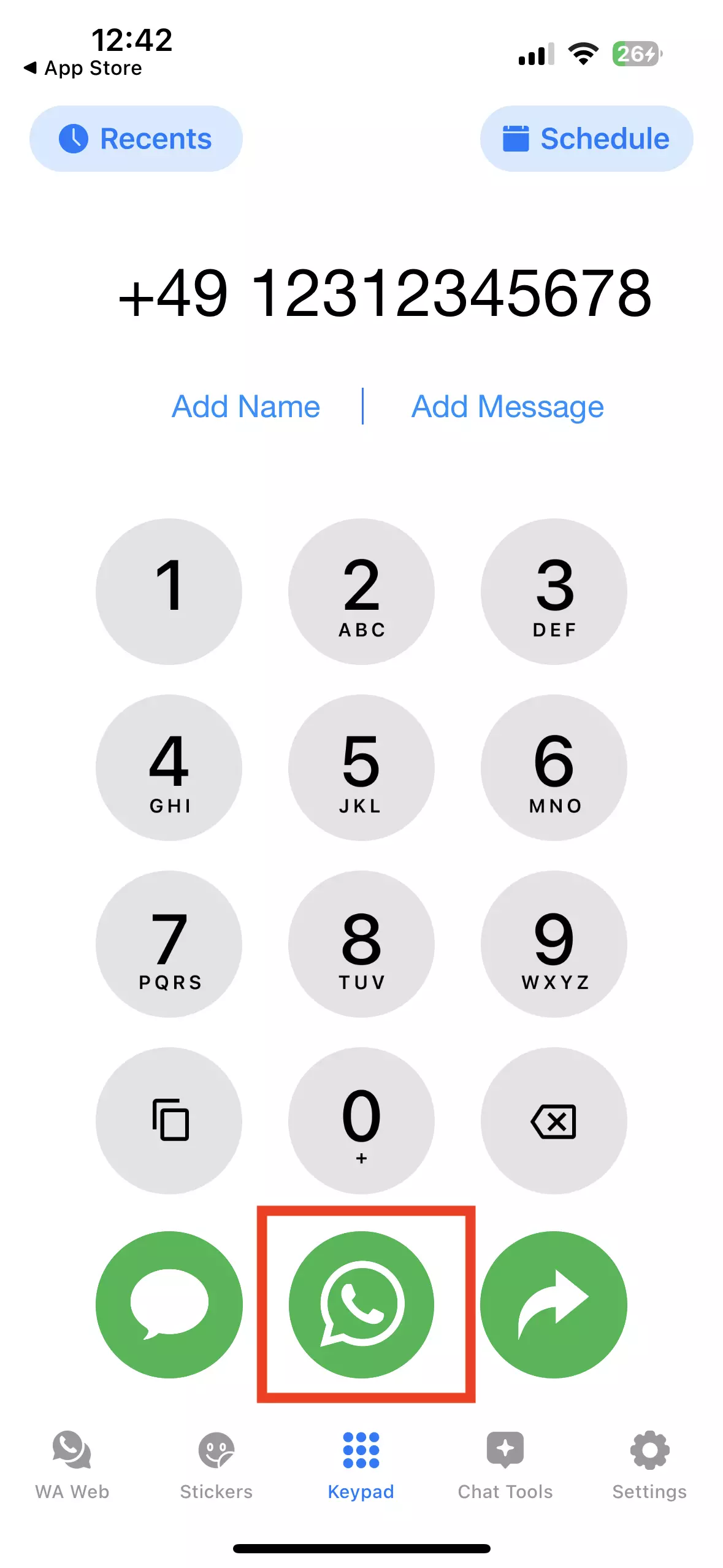 Image: Screenshot of the “Click to Chat” app