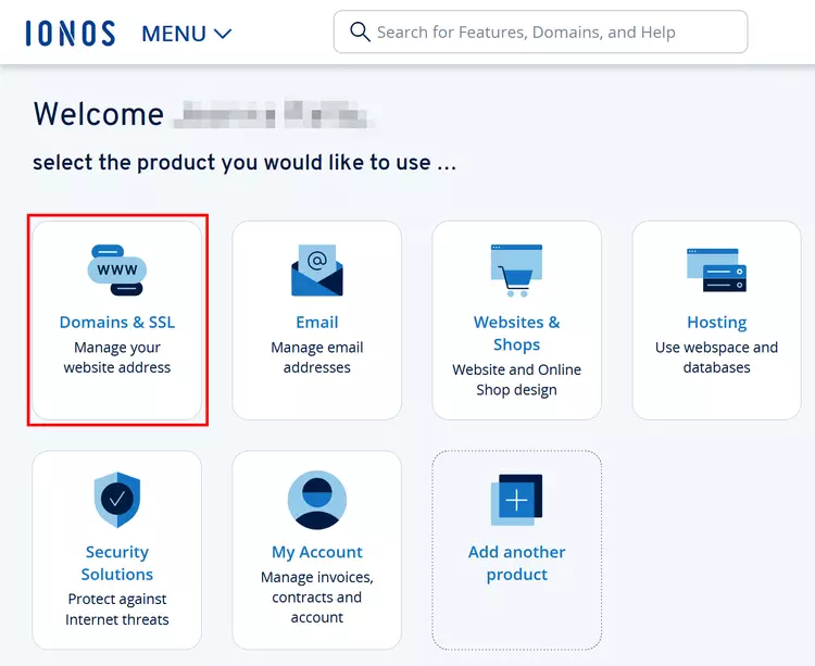 Home page of the IONOS Customer Center Home page of the IONOS Customer Center
