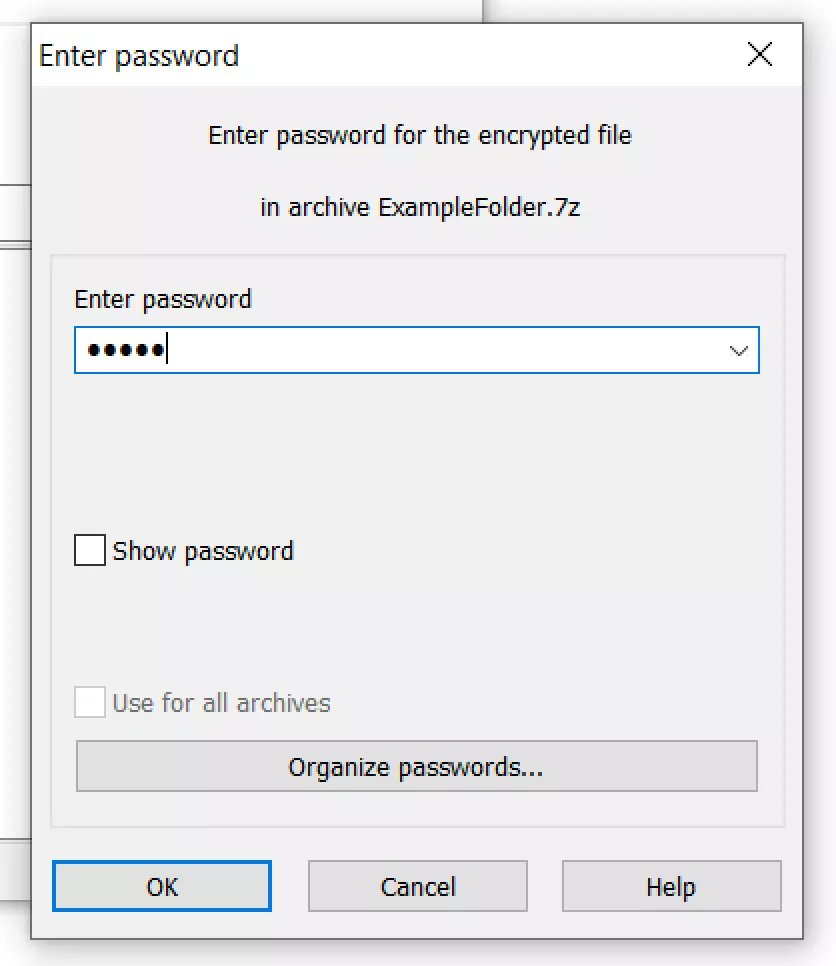 Image: Password prompt when opening an encrypted 7z file