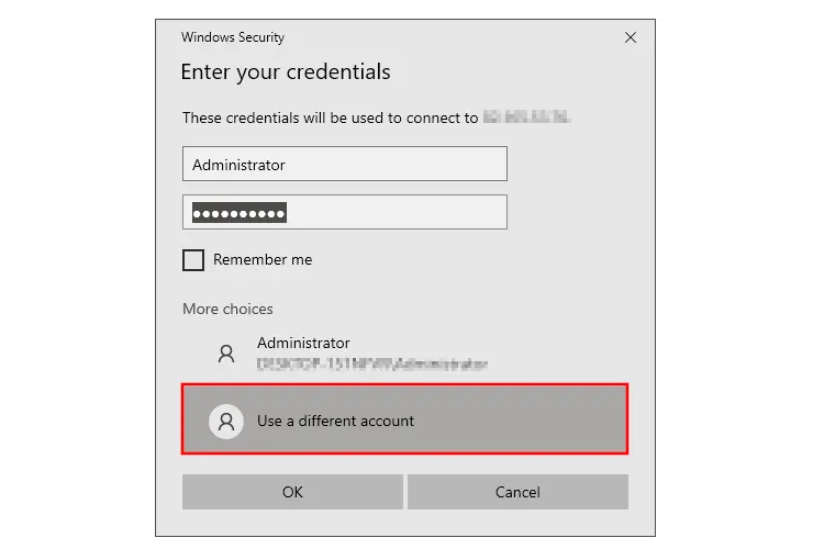 Windows Remote: enter credentials Windows Remote: enter credentials