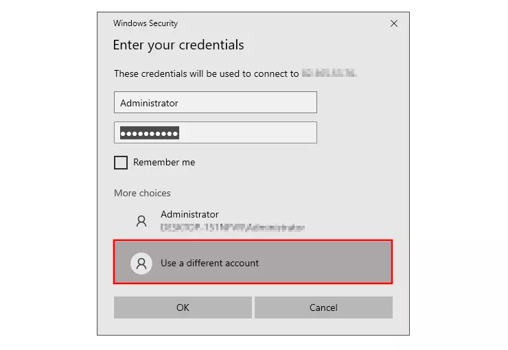 Image: Windows Remote: enter credentials
