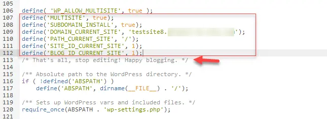 The file wp-config.php with the added code from the WordPress backend The file wp-config.php with the added code from the WordPress backend