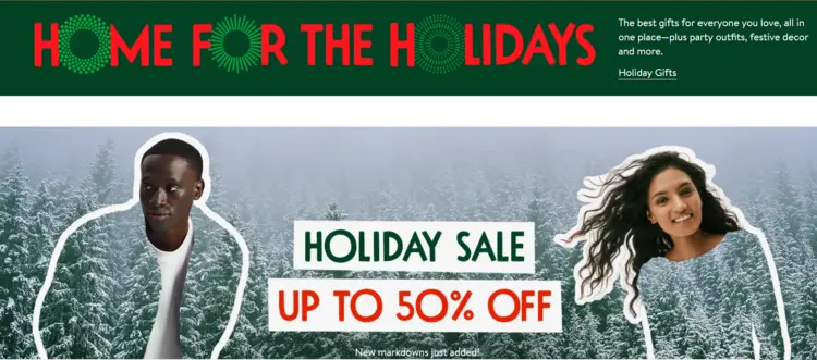 Screenshot showing the holiday design on Nordstrom’s homepage Screenshot showing the holiday design on Nordstrom’s homepage