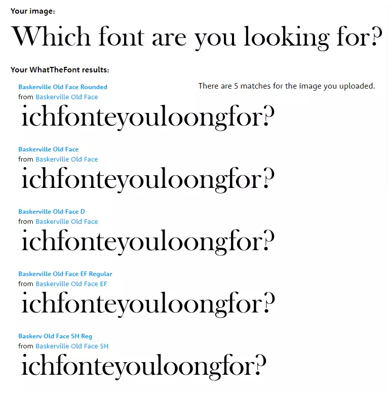 Image: Five fonts from the WhatTheFont database