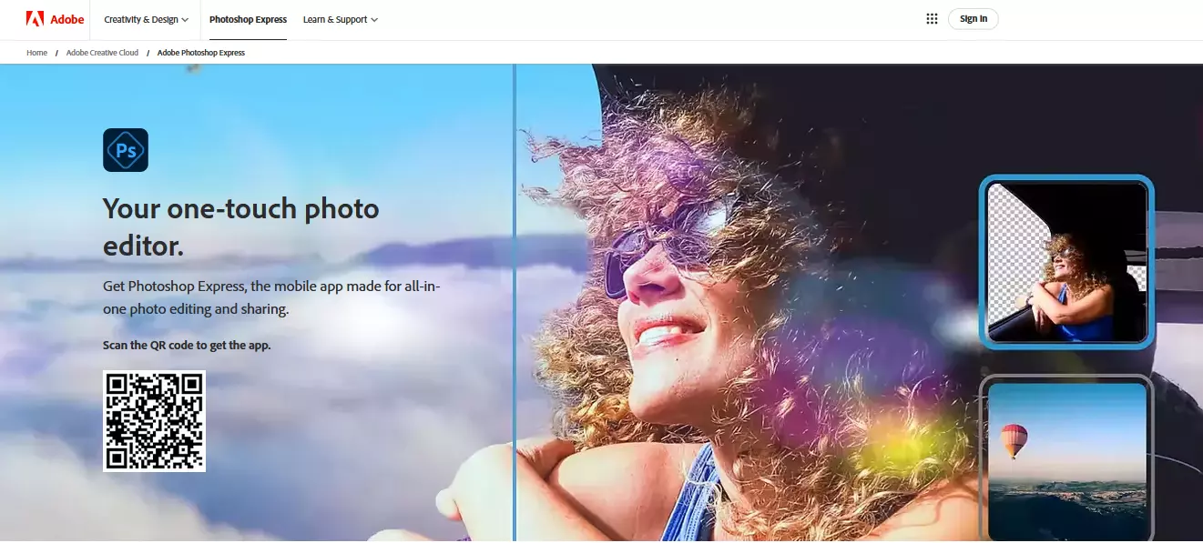 Screenshot of Photoshop Express page on Adobe’s website Screenshot of Photoshop Express page on Adobe’s website