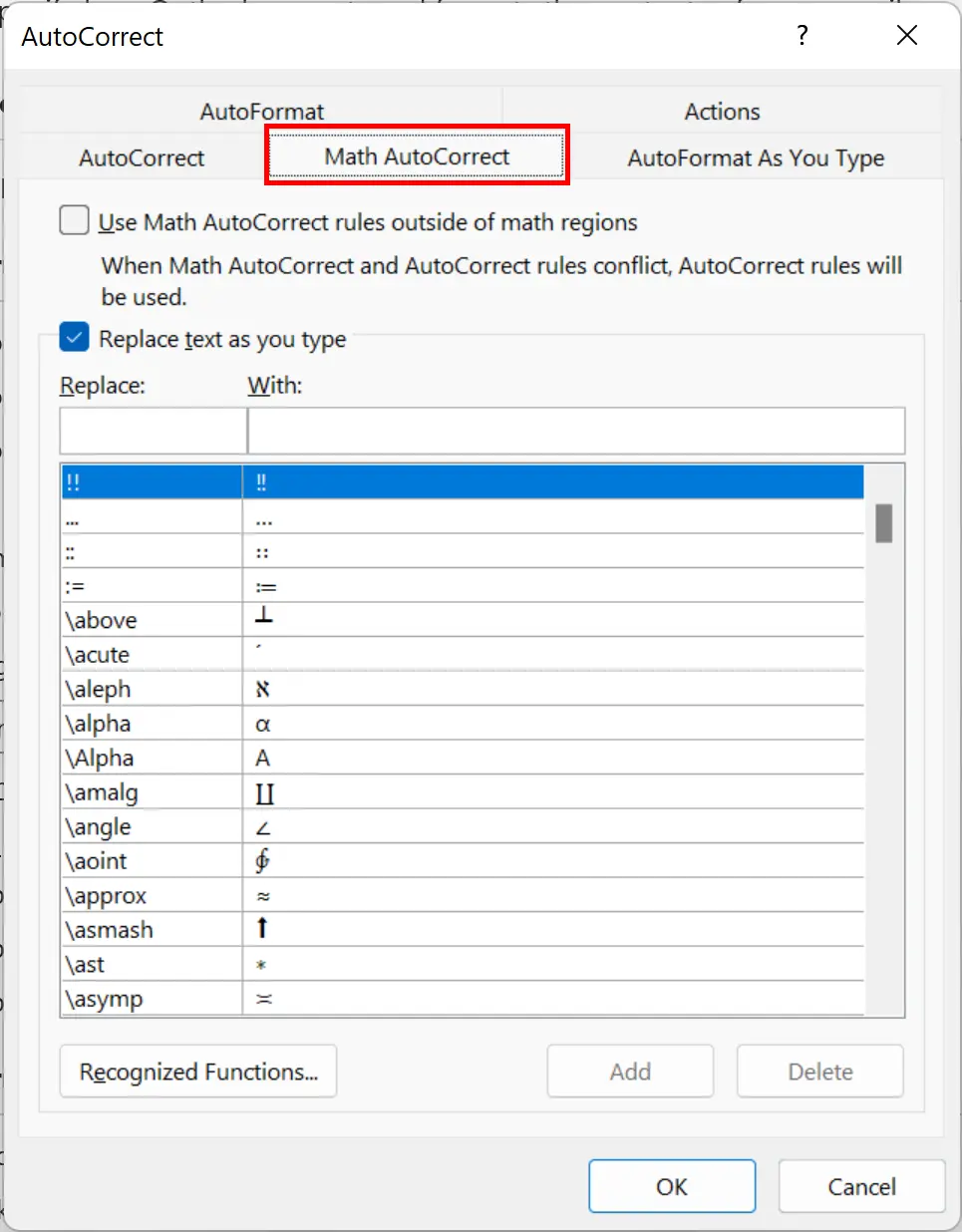 Outlook Math AutoCorrect Image: Outlook Math AutoCorrect