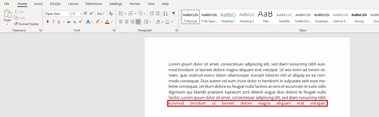 Image: Manual line break in Word– justified text