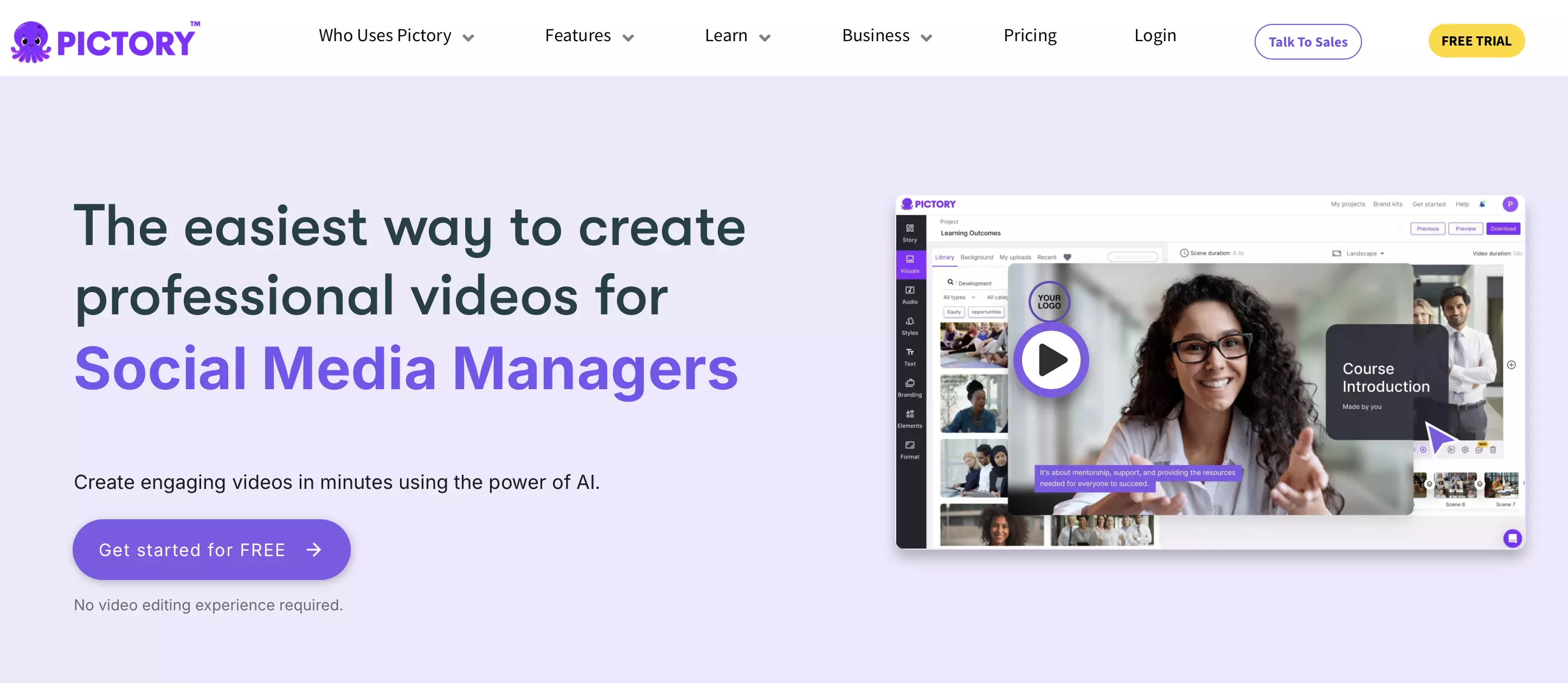 Image: Screenshot of Pictory website