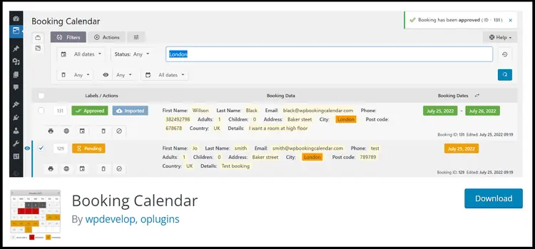 The website for the Booking Calendar WordPress website plugin The website for the Booking Calendar WordPress website plugin