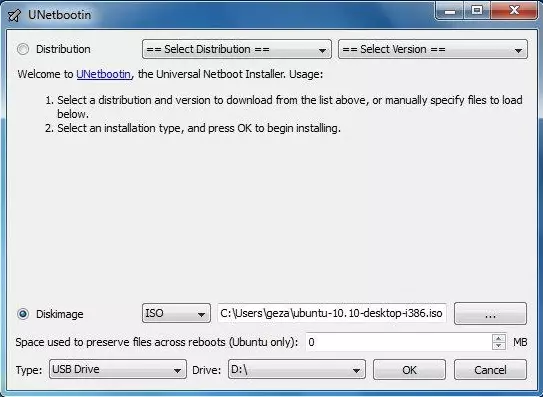 UNetbootin user interface
