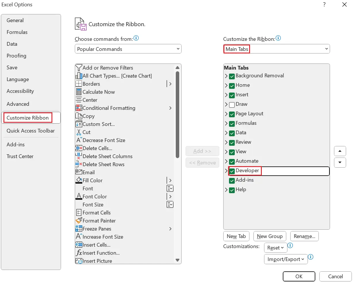 Excel: Add developer Image: Excel: Add developer