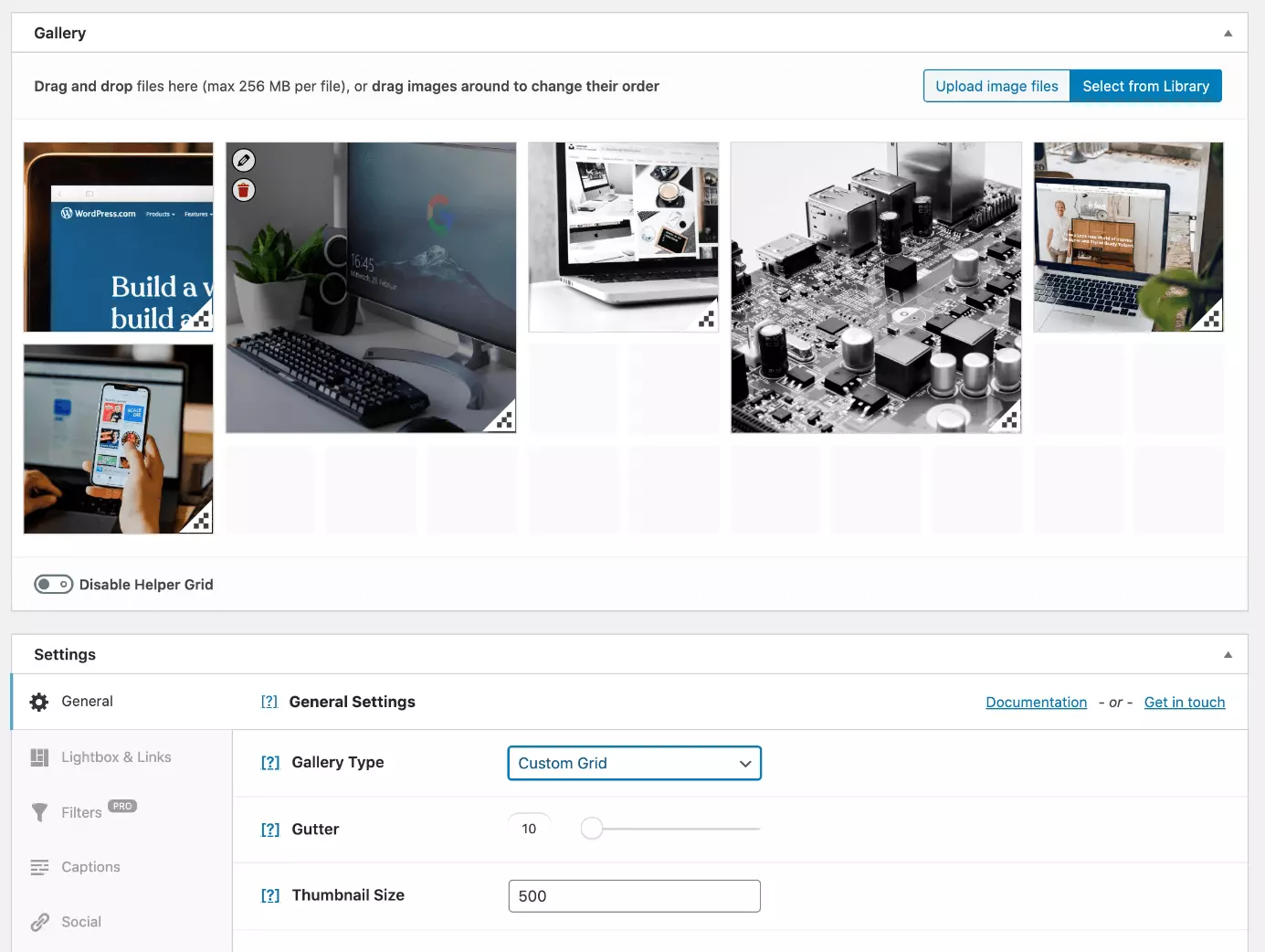 Image: When using the custom grid gallery type, you can individually customize the sizes of your images