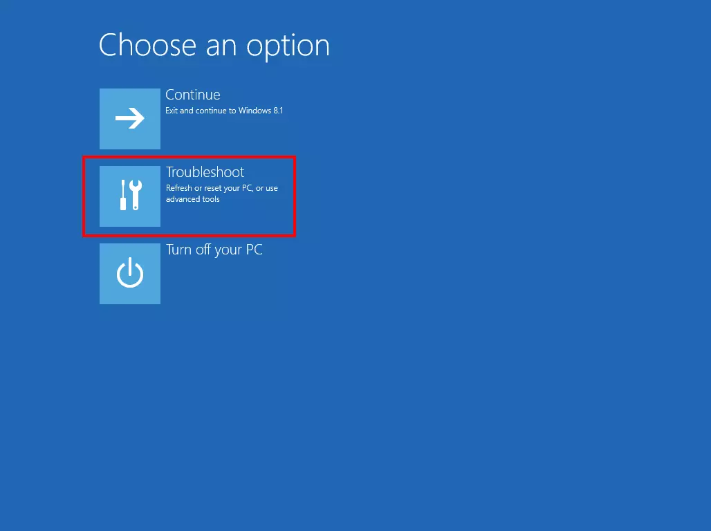 Image: Windows 8 system recovery: selecting the repair options