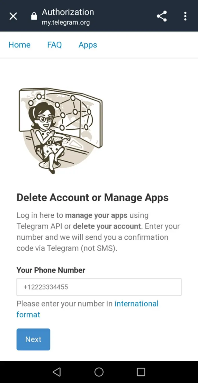Telegram page for deleting your account Image: Telegram page for deleting your account