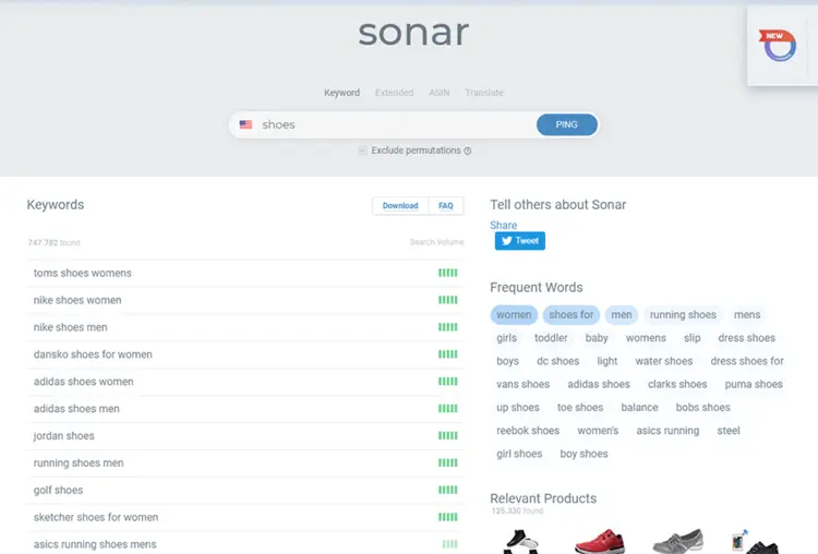 Sonar search results for the search term “shoes” Sonar search results for the search term “shoes”