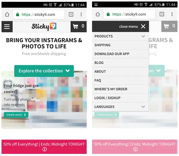 Example of a drop-down menu, Stick9.com Example of a drop-down menu, Stick9.com