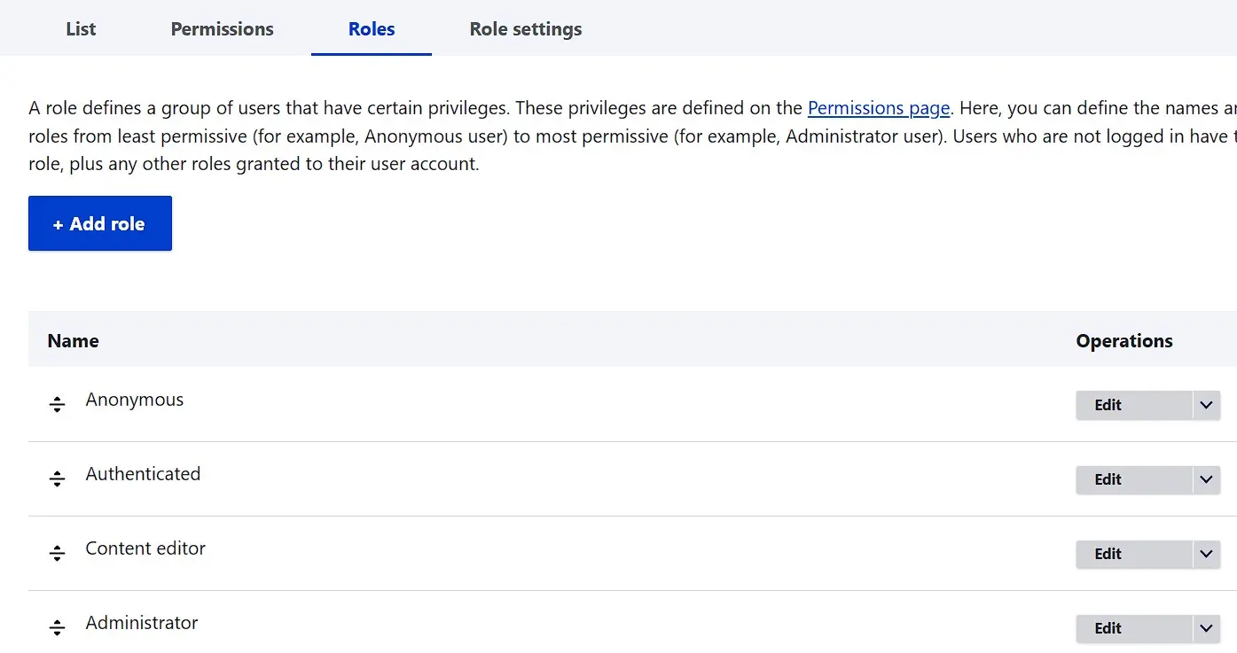 Group management in the Drupal “Users” menu Image: Group management in the Drupal “Users” menu