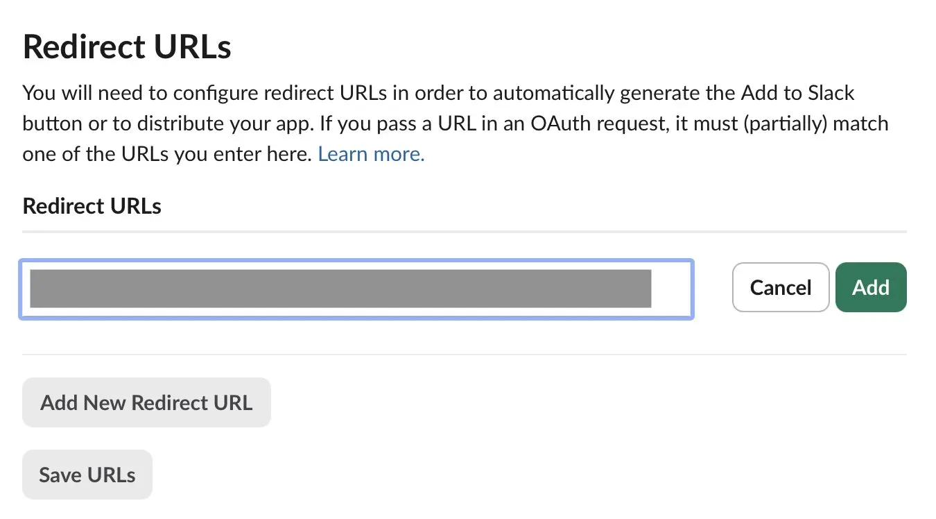 Slack: Redirect URLs Image: Slack: Redirect URLs