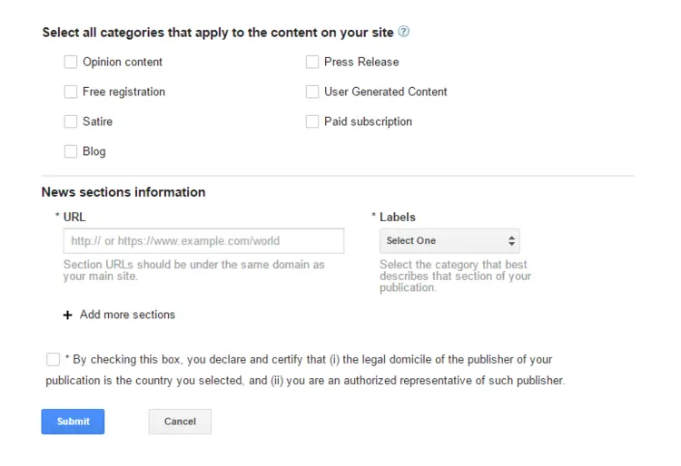 Registration form for Google News - Part 2 Registration form for Google News - Part 2