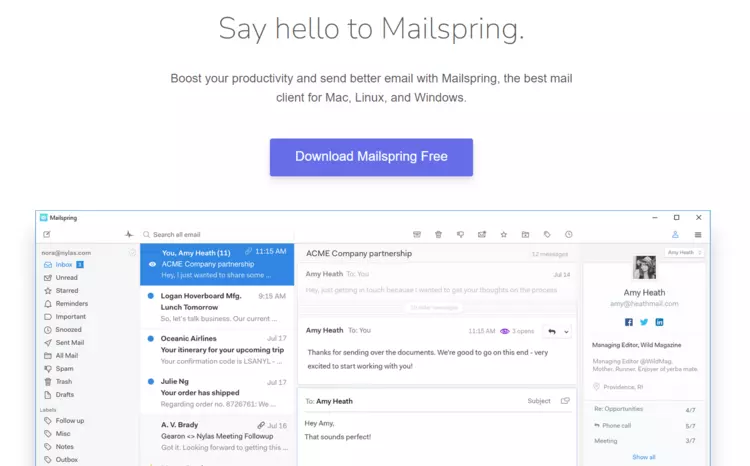 Screenshot of the Mailspring website Screenshot of the Mailspring website