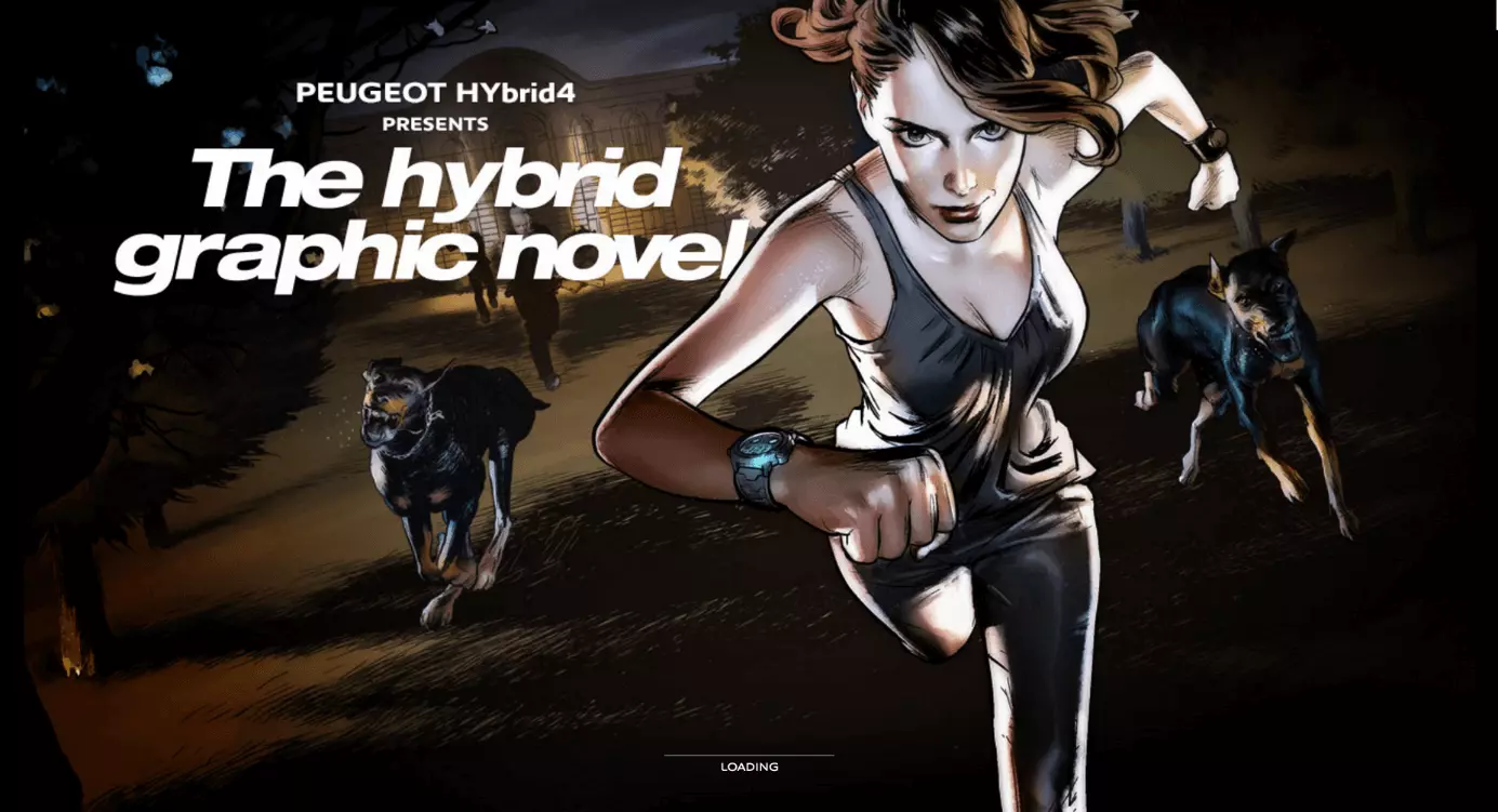 Image: Loading screen of the parallax website graphicnovel-hybrid4.peugeot.com