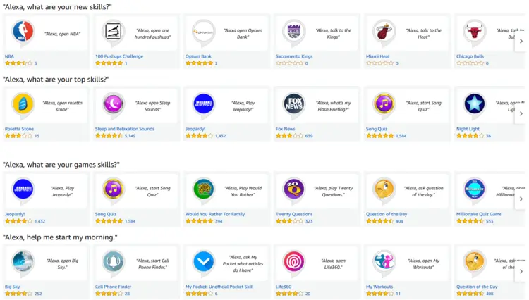 Screenshot of the Alexa Skills homepage on amazon.com Screenshot of the Alexa Skills homepage on amazon.com