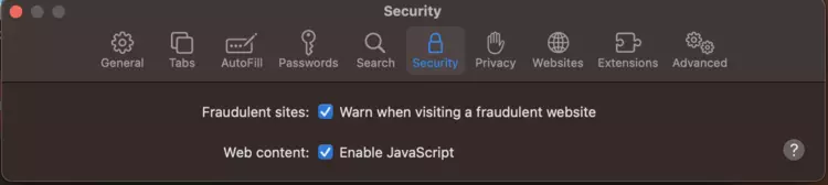 Screenshot of the security settings in Safari Screenshot of the security settings in Safari