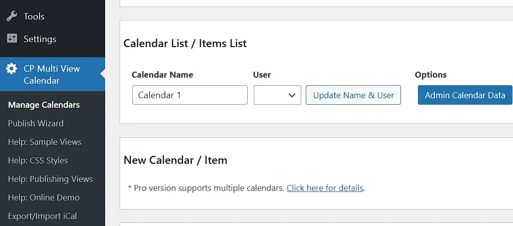 Admin area of the WordPress calendar CP Multi View Event Calendar Image: Admin area of the WordPress calendar CP Multi View Event Calendar