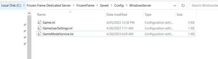 Frozen Flame: Dedicated server folder with configuration files Frozen Flame: Dedicated server folder with configuration files
