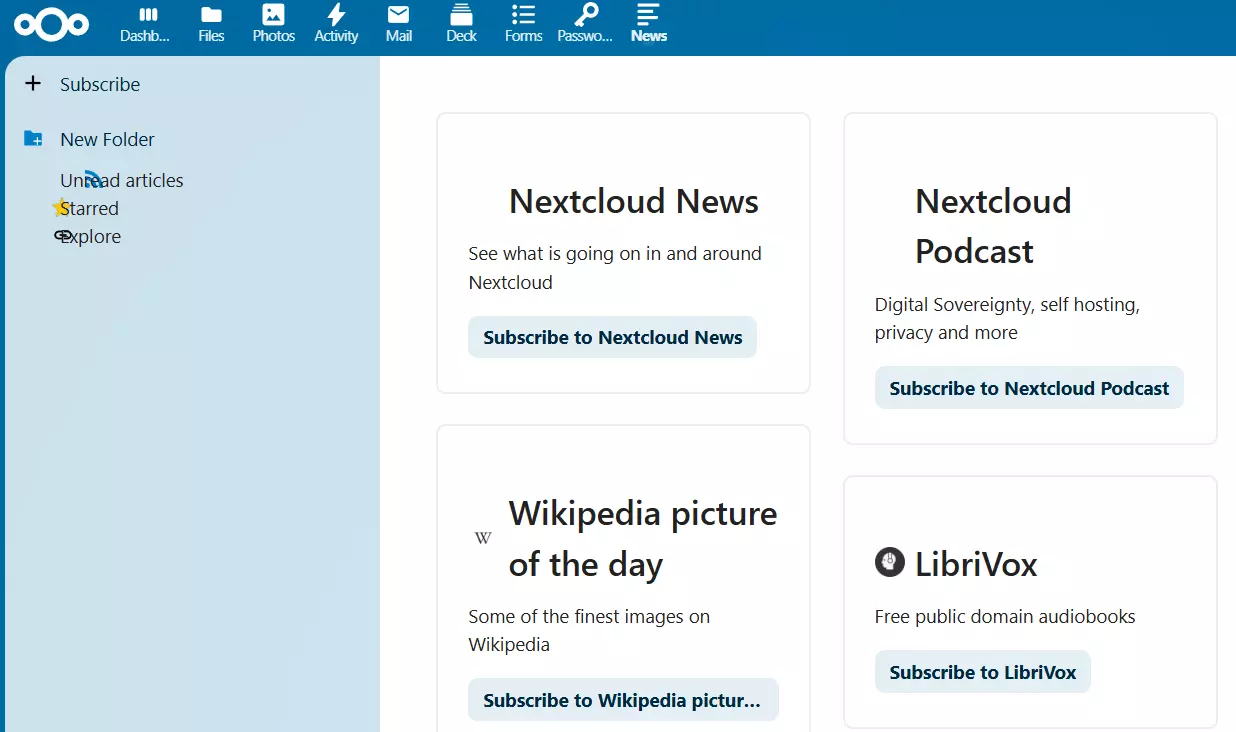“News” app in der Nextcloud interface Image: “News” app in der Nextcloud interface