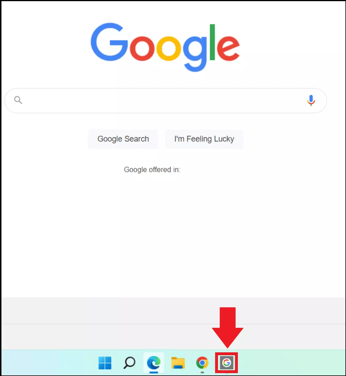 Image: The pinned web link in the taskbar