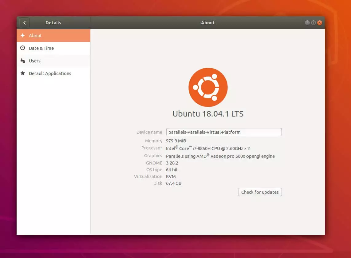Image: View your Ubuntu version in the settings