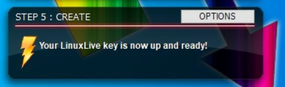 Image: LinuxLive USB Creator: creation successful