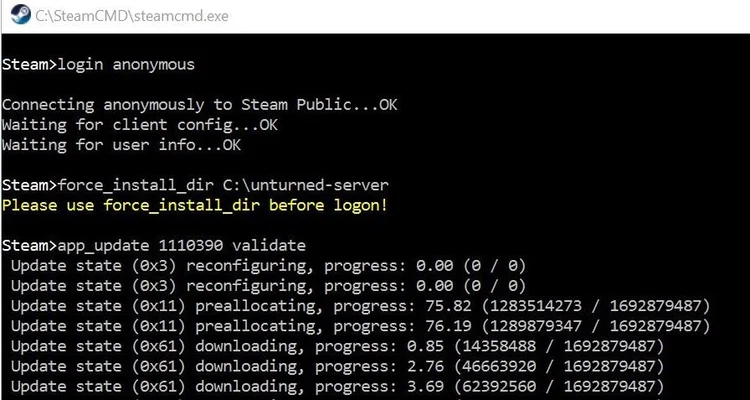 SteamCMD: Installing the Unturned server software SteamCMD: Installing the Unturned server software