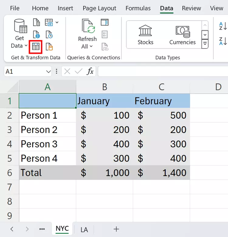 Click on “Data” and “From Table/Range” to open the Power Query Editor Click on “Data” and “From Table/Range” to open the Power Query Editor
