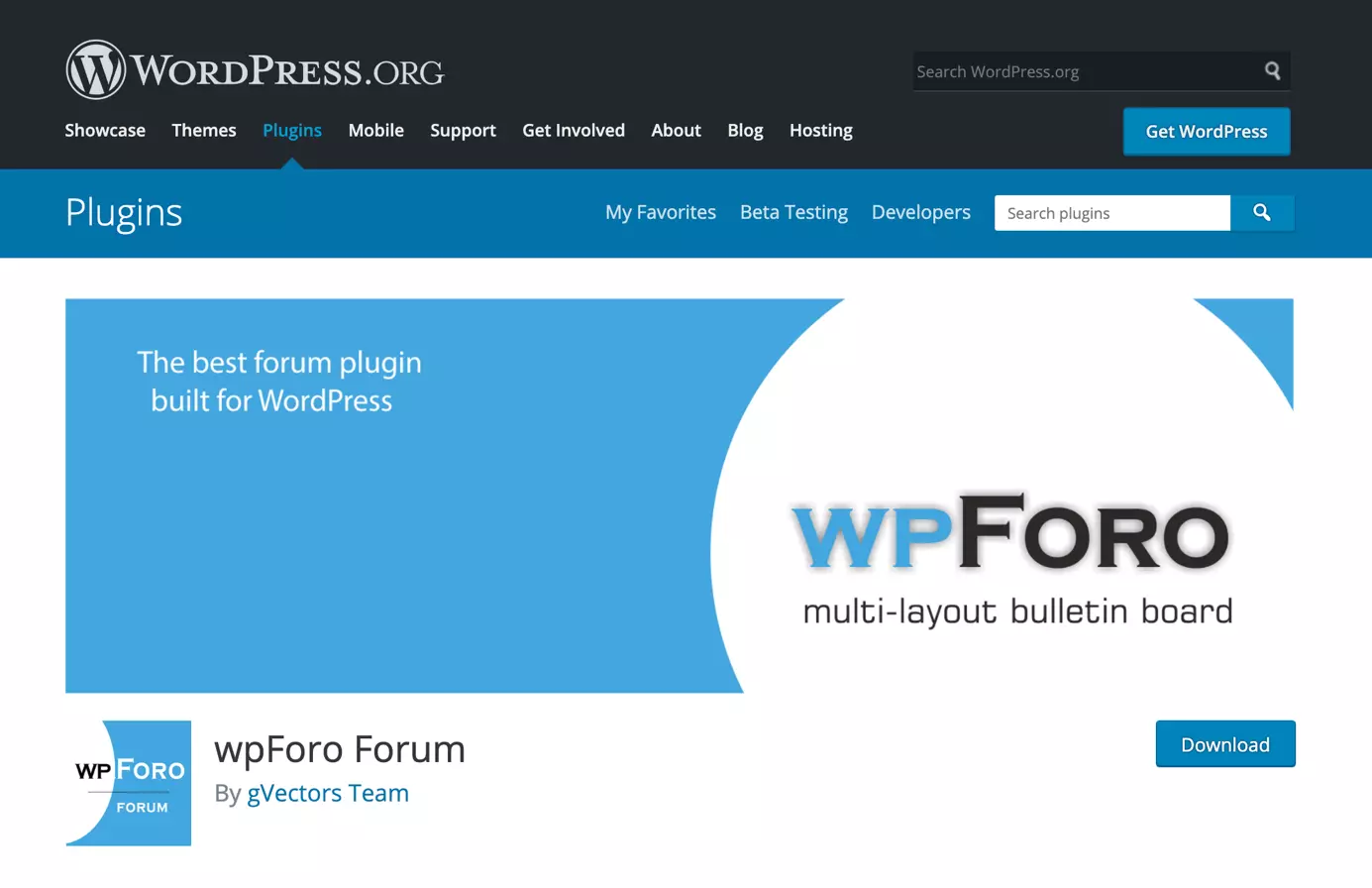 Image: Download page for wpForo Forum on WordPress.org