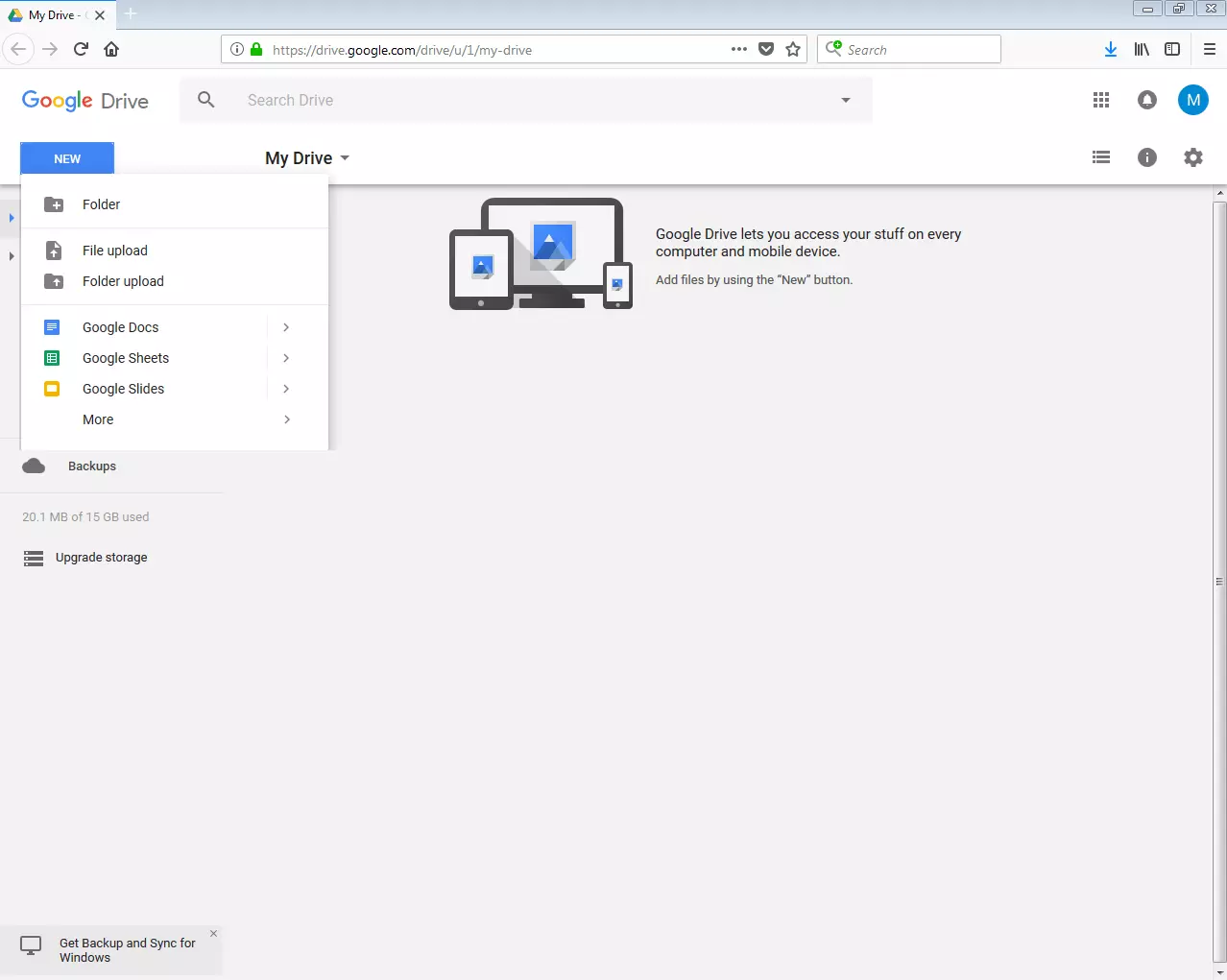 Image: Upload a file in Google Drive