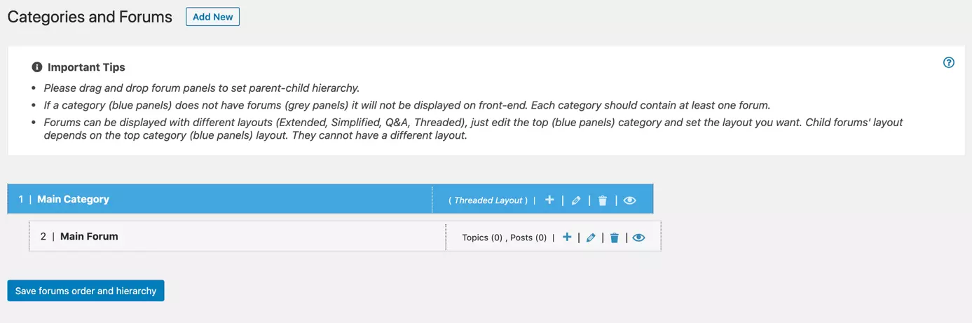 Image: The menu in the WordPress admin area that lets you set up categories and forums