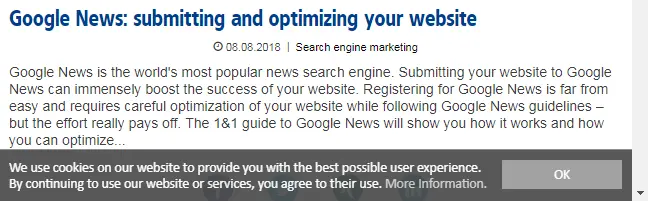 Text displayed on the IONOS Digital Guide about the use of cookies Text displayed on the IONOS Digital Guide about the use of cookies