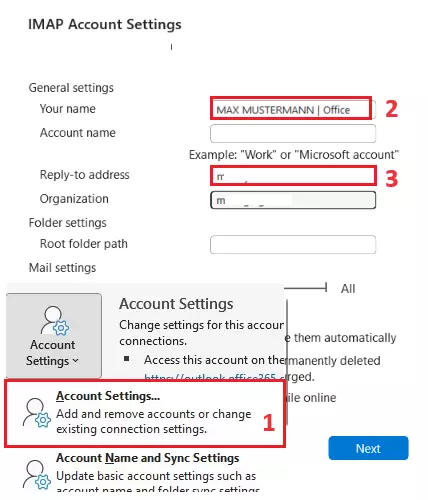Change Outlook sender: Change account name Change Outlook sender: Change account name