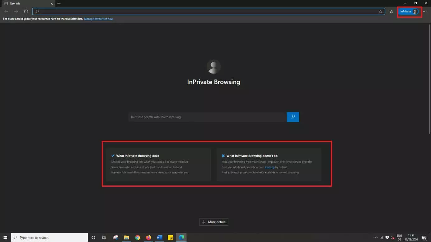 Image: InPrivate surfing in Microsoft Edge