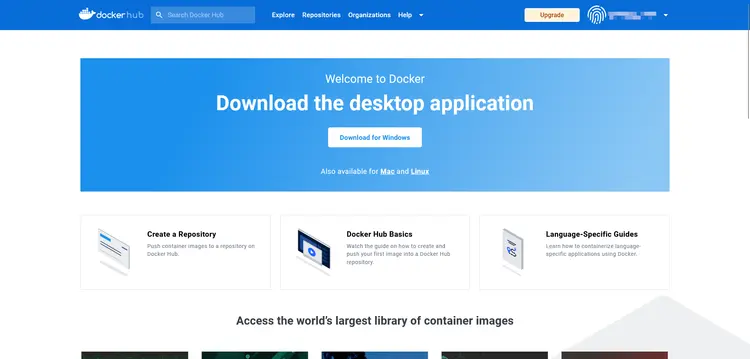Dashboard of the Docker hub Dashboard of the Docker hub